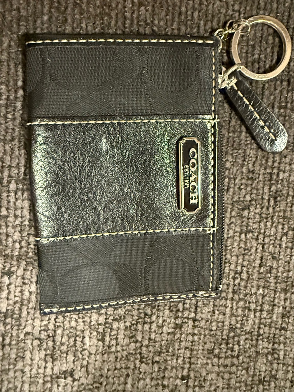 COACH Men's Black Signature Leather & Canvas Key Card Holder